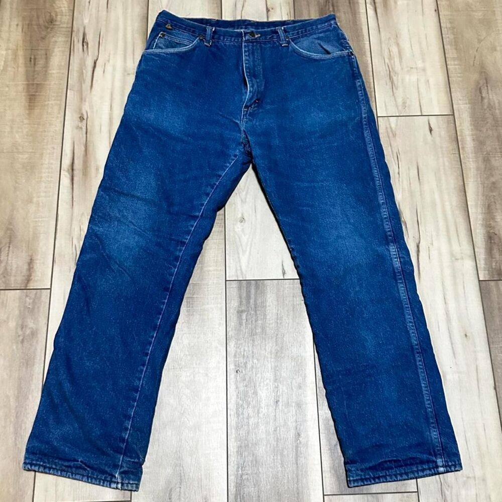Vintage 90s Wrangler Made in USA Red Fleece Lined Jeans Mens 36x32